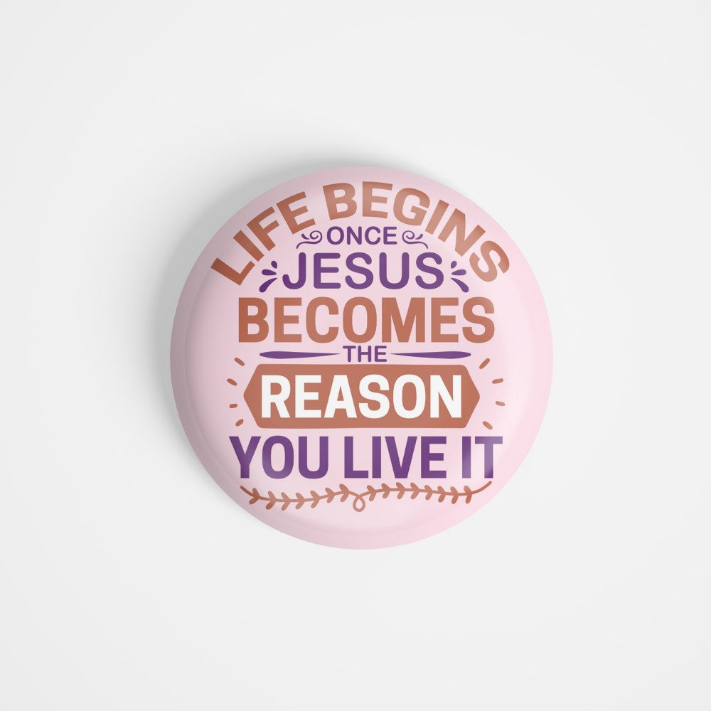 dhcrafts Round Fridge Magnet Pink God Jesus Life Begins Once The Jesus Become The Reason To Live It Glossy Finish Design Pack of 1 (58 mm)